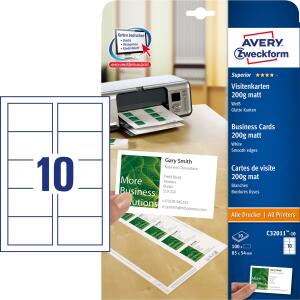 Zweckform C32011-10 Superior Visitenkarten, 85 x 54 mm, einseitig beschichtet - matt, 10 Blatt/100 Stück