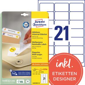 Zweckform L6023REV-25 Universal-Etiketten - 63,5 x 38,1 mm, weiß, 630 Etiketten/30 Blatt, wiederablösbar