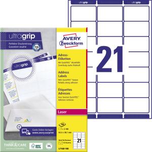 Zweckform L7160-100 Adress-Etiketten - 63,5 x 38,1 mm, weiß, 2.100 Etiketten/100 Blatt, permanent, für C6 Kuverts