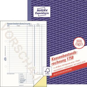 Kassenbestandsrechnung, A5, selbstdurchsch, 2 x 40 Blatt, weiß, gelb