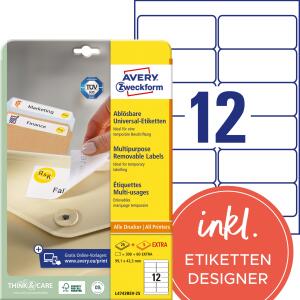 Zweckform L4743REV-25 Universal-Etiketten - 99,1 x 42,3 mm, weiß, 360 Etiketten/30 Blatt, wiederablösbar