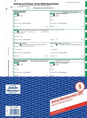 Zweckform 2887 Mahnbescheid, DIN A4, selbstdurchschreibend, 1 Satz, grün