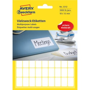Zweckform 3312 Universal-Etiketten - 18 x 12 mm, weiß, 1.800 Etiketten/25 Blatt, permanent