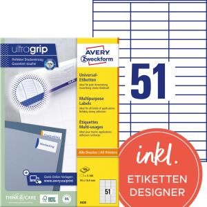Zweckform 3420 Universal-Etiketten ultragrip - 70 x 16,9 mm, weiß, 5.100 Etiketten, permanent