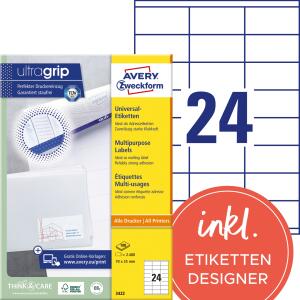 Zweckform 3422 Universal-Etiketten ultragrip - 70 x 35 mm, weiß, 2.400 Etiketten, permanent