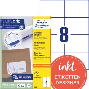 Zweckform 3427 Universal-Etiketten ultragrip - 105 x 74 mm, weiß, 800 Etiketten, permanet