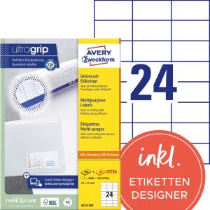 Zweckform 3474-200 Universal-Etiketten ultragrip - 70 x 37 mm, weiß, 4800 Etiketten, permanent