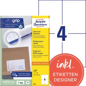 Zweckform 3483 Universal-Etiketten ultragrip - 105 x 148 mm, weiß, 400 Etiketten, permanent