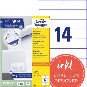 Zweckform 3653 Universal-Etiketten ultragrip - 105 x 42,3 mm, weiß, 1.400 Etiketten, permanent