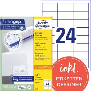Zweckform 3658 Universal-Etiketten ultragrip - 64,6 x 33,8 mm, weiß, 2.400 Etiketten, permanent