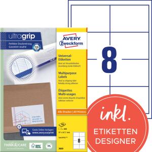 Zweckform 3660 Universal-Etiketten ultragrip - 97 x 67,7 mm, weiß, 800 Etiketten, permanent