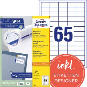 Zweckform 3666 Universal-Etiketten ultragrip - 38 x 21,2 mm, weiß, 6.500 Etiketten, permanent