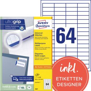 Zweckform 3667 Universal-Etiketten ultragrip - 48,5 x 16,9 mm, weiß, 6.400 Etiketten, permanent