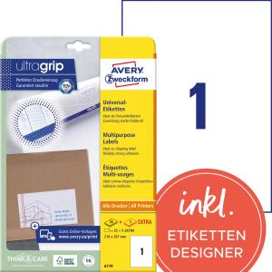 Zweckform 6119 Universal-Etiketten ultragrip - 210 x 297 mm, weiß, 30 Etiketten, permanent