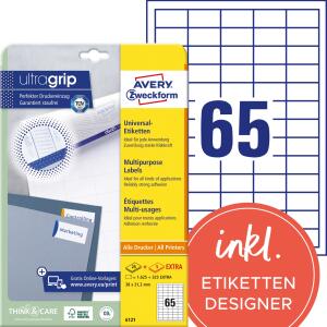 Zweckform 6121 Universal-Etiketten ultragrip - 38 x 21,2 mm, weiß, 1.950 Etiketten, permanent