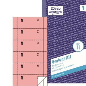 Zweckform 831 Bonbuch, Kompaktblock, mit Kellner-Nr., 2 x 50 Blatt, rosa