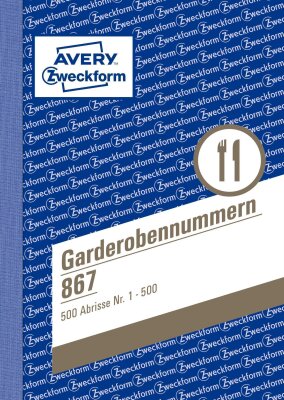 Zweckform 867 Garderobennummern, DIN A6, farbig sortiert, 100 Blatt / Block, gelb, orange, rot, blau, grün