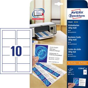 Zweckform C32010-10 Classic Visitenkarten, 85 x 54 mm, beidseitig beschichtet - matt, 10 Blatt/100 Stück