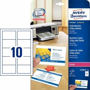 Zweckform C32016-10 Premium Visitenkarten, 85 x 54 mm, beidseitig beschichtet - satiniert, 10 Blatt/100 Stück