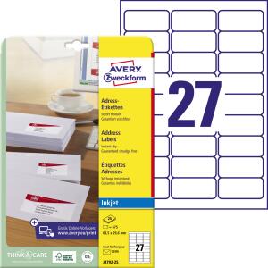 Zweckform J4792-25 Adress-Etiketten - 63,5 x 29,6 mm, weiß, 675 Etiketten/25 Blatt, permanent, für C6 Kuverts