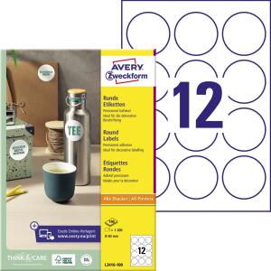 Zweckform L3416-100 Etiketten in Sonderformaten, Ø 60 mm, 100 Blatt/1.200 Etiketten, weiß