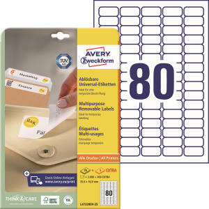 Zweckform L4732REV-25 Universal-Etiketten - 35,6 x 16,9 mm, weiß, 2.400 Etiketten/30 Blatt, wiederablösbar