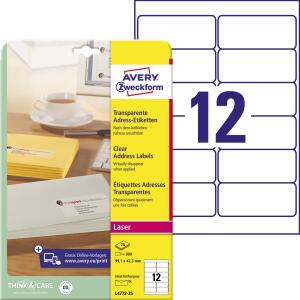 Zweckform L4772-25 Adressetiketten (300 Etiketten, 99,1 x 42,3 mm) 25 Blatt transparent