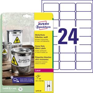 Zweckform L4773-20 Folien-Etiketten - 63,5 x 33,9 mm, weiß, 480 Etiketten/20 Blatt, permanent, wetterfest