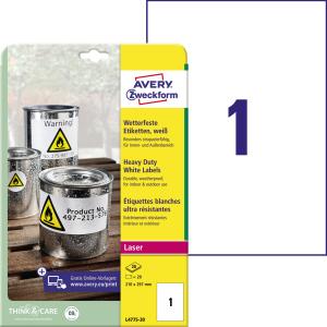 Zweckform L4775-20 Folien-Etiketten - 210 x297 mm, weiß, 20 Etiketten/20 Blatt, permanent, wetterfest