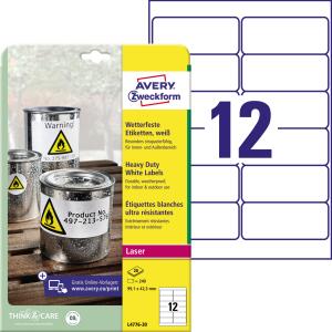 Zweckform L4776-20 Folien-Etiketten - 99,1 x 42,3 mm, 240 Etiketten/20 Blatt, permanent, wetterfest