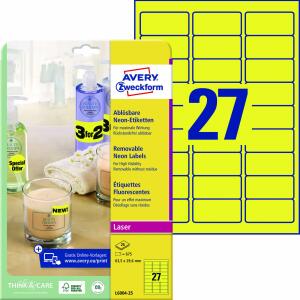 Zweckform L6004-25 Etiketten in Sonderfarben, 63,5 x 29,6 mm, 25 Blatt/675 Etiketten, neongelb