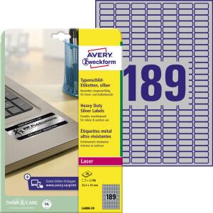 Zweckform L6008-20 Typenschild-Etiketten - A4, 3.780 Stück, 25,4 x 10 mm, wetterfest, 20 Blatt silber