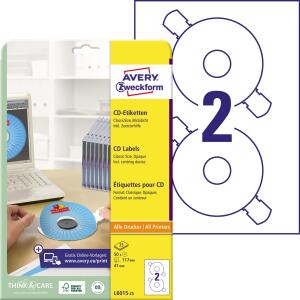 Zweckform L6015-25 CD-Etiketten, Ø 117 mm, 25 Blatt/50 Etiketten, weiß
