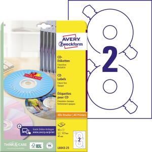 Zweckform L6043-25 CD-Etiketten, Ø 117 mm, 25 Blatt/50 Etiketten, weiß