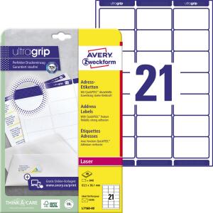 Zweckform L7160-40 Adress-Etiketten - 63,5 x 38,1 mm, weiß, 840 Etiketten/40 Blatt, permanent, für C6 Kuverts