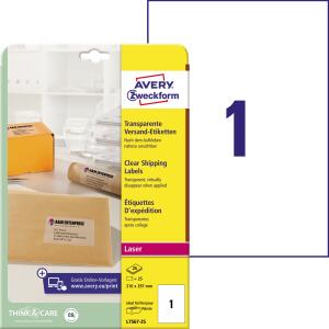 Zweckform L7567-25 Versand-Etiketten (A4, 25 Stück, 210 x 297 mm) 25 Blatt transparent