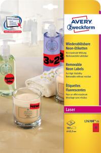 Zweckform L7670R-25 Etiketten in Sonderfarben, Ø 63,5 mm, 25 Blatt/300 Etiketten, neonrot