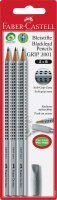 Faber Castell Bleistift Grip 2001 B silber 3er mit Radierer