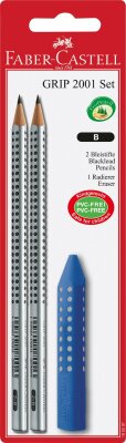Faber Castell Bleistift Grip 2001 B silber mit Radierer