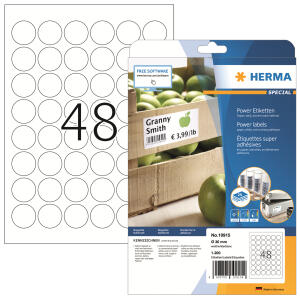 Herma Etiketten Power stark haftend Ø 30 mm weiss 25 Bl 1200 Etik.