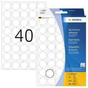 Herma Verschlussetiketten Folie stark haftend Ø 19 mm transparent 640 Etik. Handbeschriftung