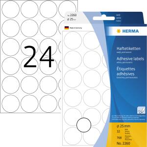 Herma Farbpunkte permanent haftend Ø 25 mm weiss 768 Etik. Handbeschriftung