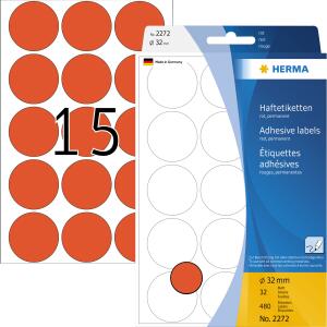 Herma Farbpunkte permanent haftend Ø 32 mm rot 480 Etik. Handbeschriftung