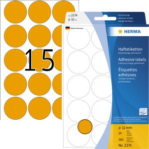 Herma Farbpunkte permanent haftend Ø 32 mm leuchtorange 360 Etik. Handbeschriftung
