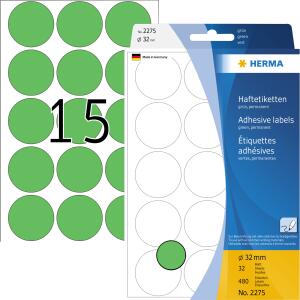 Herma Farbpunkte permanent haftend Ø 32 mm grün 480 Etik. Handbeschriftung