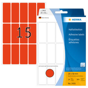 Herma Vielzwecketiketten permanent haftend 20 x 50 mm leuchtrot 24 Bl 360 Etik. Handbeschriftung