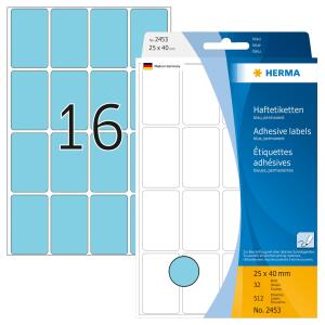 Herma Vielzwecketiketten permanent haftend 25 x 40 mm blau 32 Bl 512 Etik. Handbeschriftung