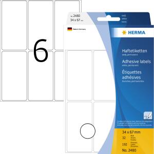 Herma Vielzwecketiketten permanent haftend 34 x 67 mm weiss 32 Bl 192 Etik. Handbeschriftung