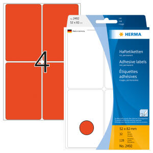 Herma Vielzwecketiketten permanent haftend 52 x 82 mm rot 32 Bl 128 Etik. Handbeschriftung