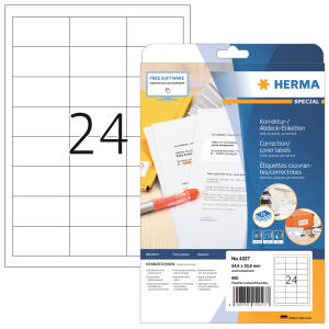 Herma Etiketten für Korrektur und Abdeckung permanent haftend 64,6 x 33,8 mm weiss 25 Bl 600 Etik. LaserInkCopy
